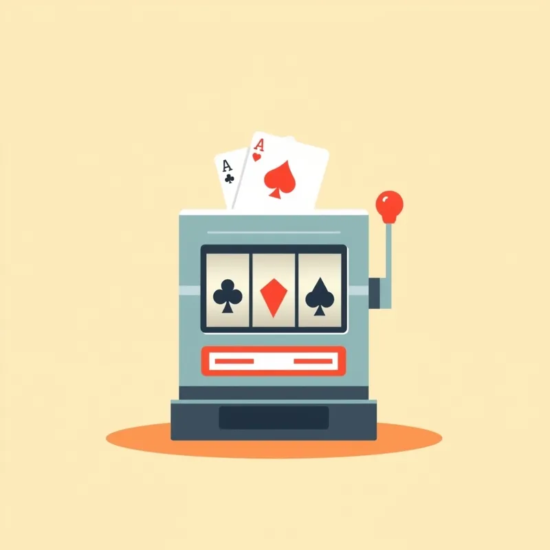 Flat illustration of a slot machine and playing cards
